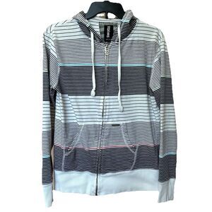 Billabong Hoodie Jacket Womens Small White With Blk Red & Blue Stripe Full Zip